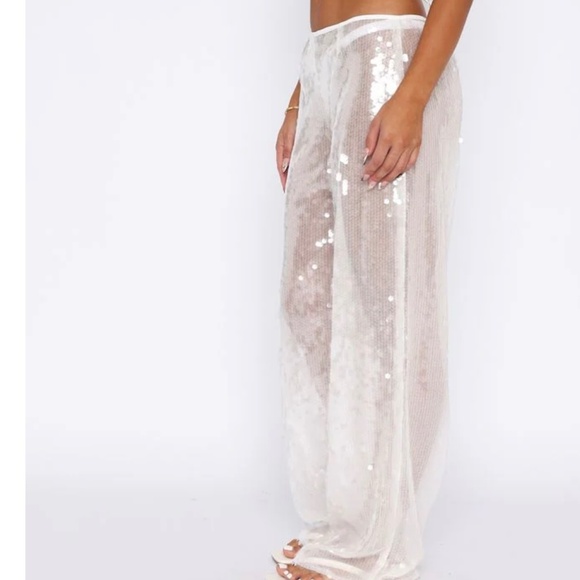 White Fox Boutique Silver Sequin Straight Leg Pants - Picture 2 of 6